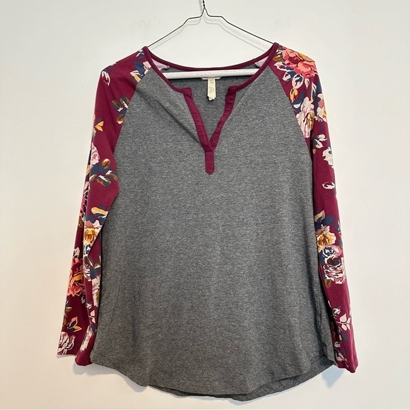 Matilda Jane times table gray and floral Henley long sleeve tee - Picture 4 of 8